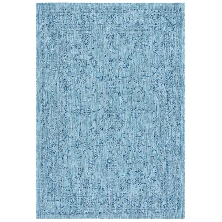 Aqua and Navy Rectangular Synthetic Indoor/Outdoor Rug