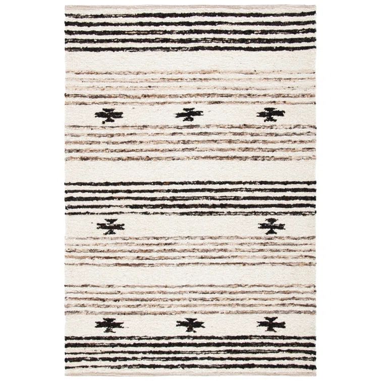 Artisan-Crafted Coastal Black Wool 9' x 12' Handwoven Area Rug