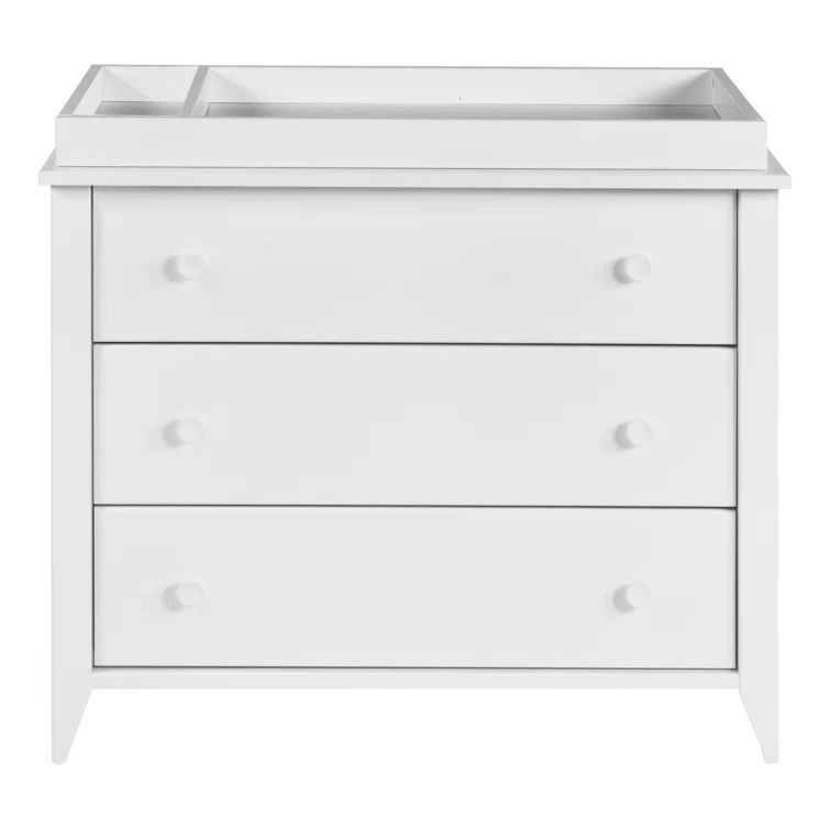 White Mid-Century Modern 3-Drawer Changer Dresser