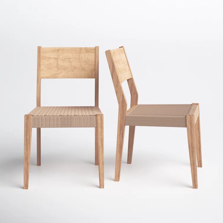 Midcentury Natural Brown Basketweave Rope & Wood Dining Chair Set