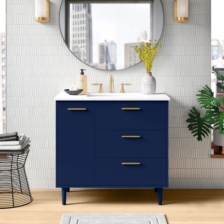 Baldwin 36" Blue Freestanding Bathroom Vanity with Gold Accents