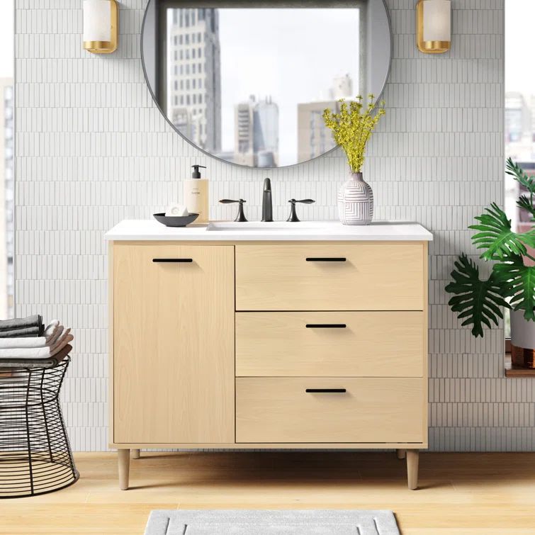 Maple and White Engineered Marble Single Bathroom Vanity