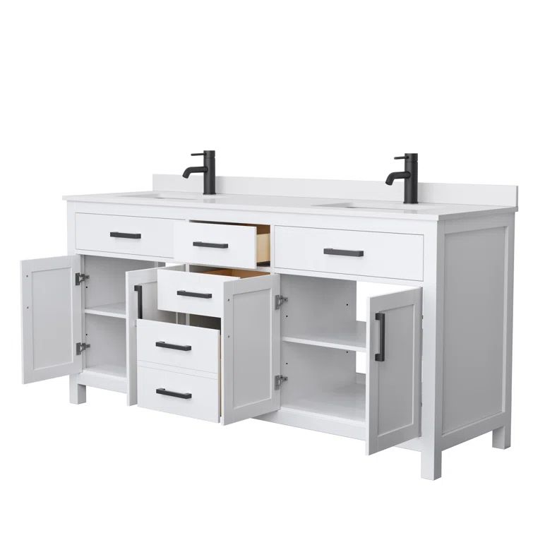 Beckett 72" White Double Bathroom Vanity with Cultured Marble Top