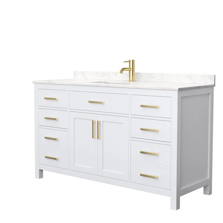 Beckett 60" White Freestanding Single Bathroom Vanity with Brushed Gold Accents