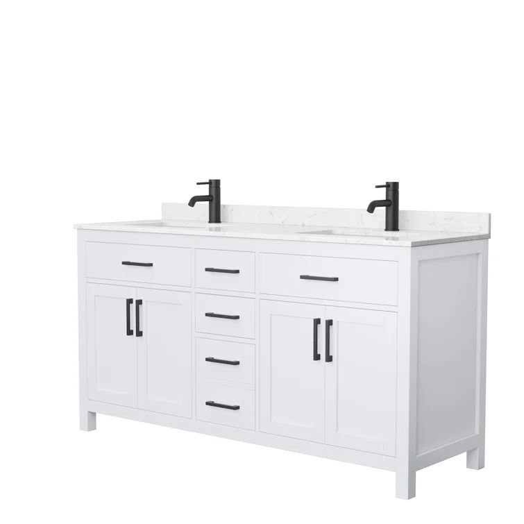 Beckett Elegant 66'' White Double Freestanding Bathroom Vanity with Marble Top