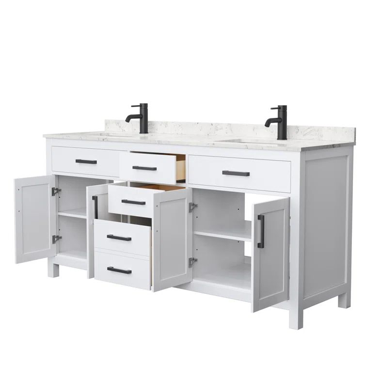 Beckett 72" White Freestanding Double Bathroom Vanity with Carrara Marble Top