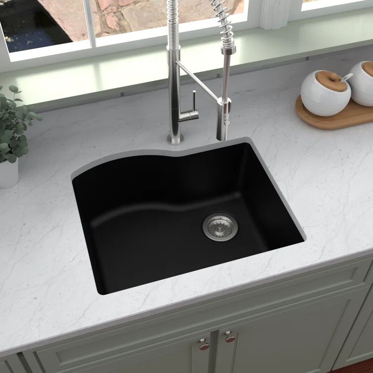 Black Quartz Composite Undermount Single Bowl Kitchen Sink