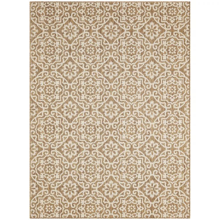 Brown and Beige Geometric Synthetic 8' x 10' Reversible Area Rug