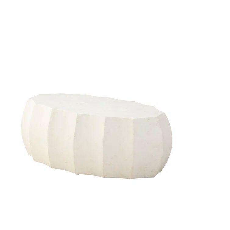 White Oval Stone Coffee Table with Sculpted Design
