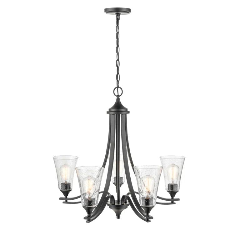 Natalie Matte Black 5-Light Transitional Chandelier with Glass Shades