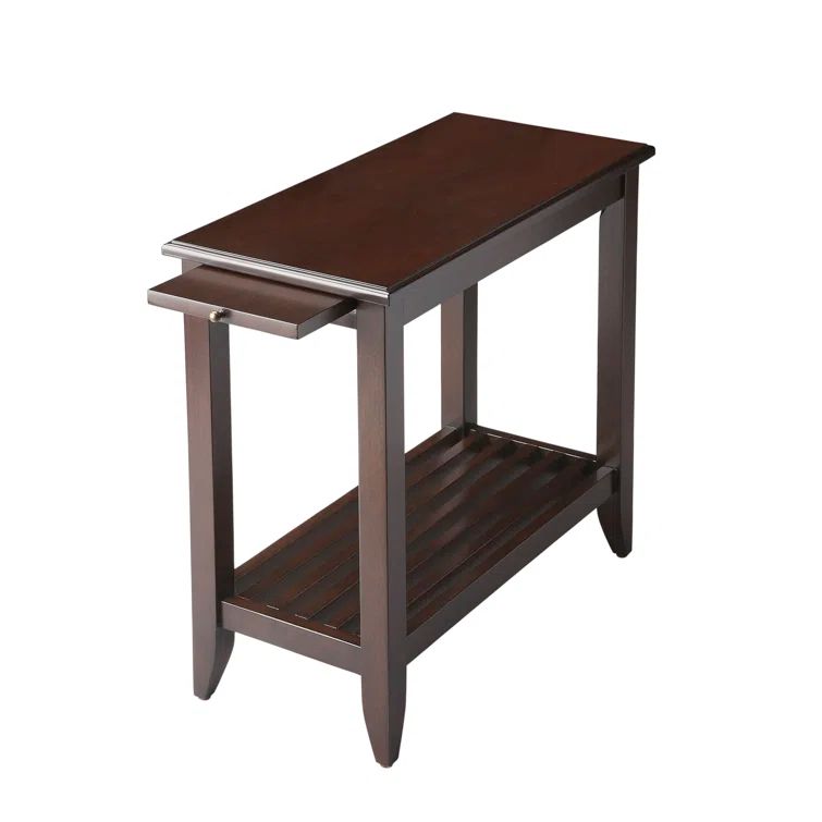 Irvine Loft Cherry Veneer Chairside Table with Slatted Shelf