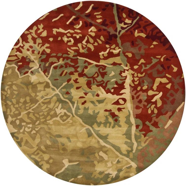 Handmade Nirvana Red & Green Wool 7'9" Round Area Rug