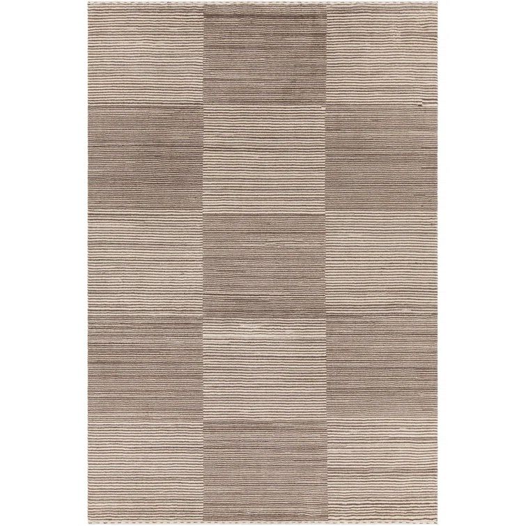 Bohemian Chic Hand-Knotted Wool Rectangular Area Rug, 9' x 13', Brown