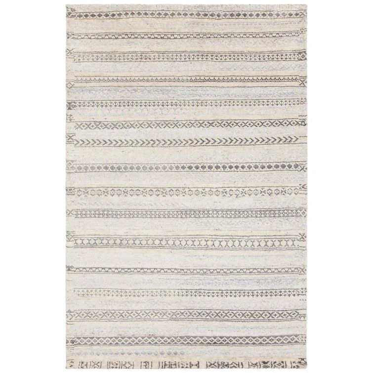 Southwestern Stripe Hand-Knotted Gray Wool 5' x 7' Area Rug
