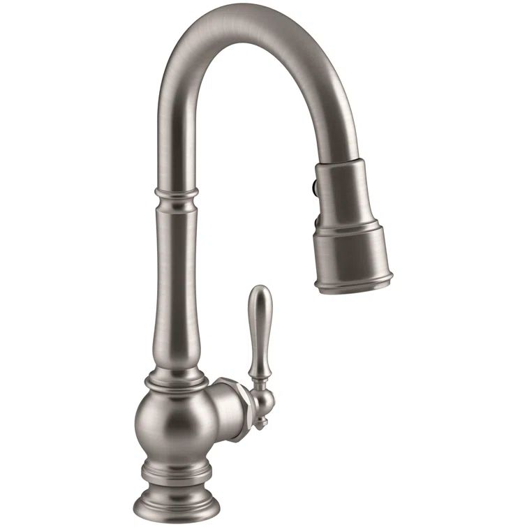 Vibrant Stainless Steel Pull-Down Kitchen Faucet with Spray