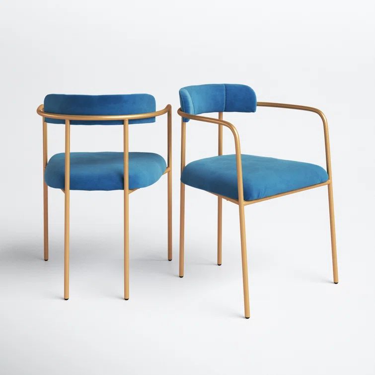 Elegant Navy Velvet and Gold Metal Upholstered Arm Chair