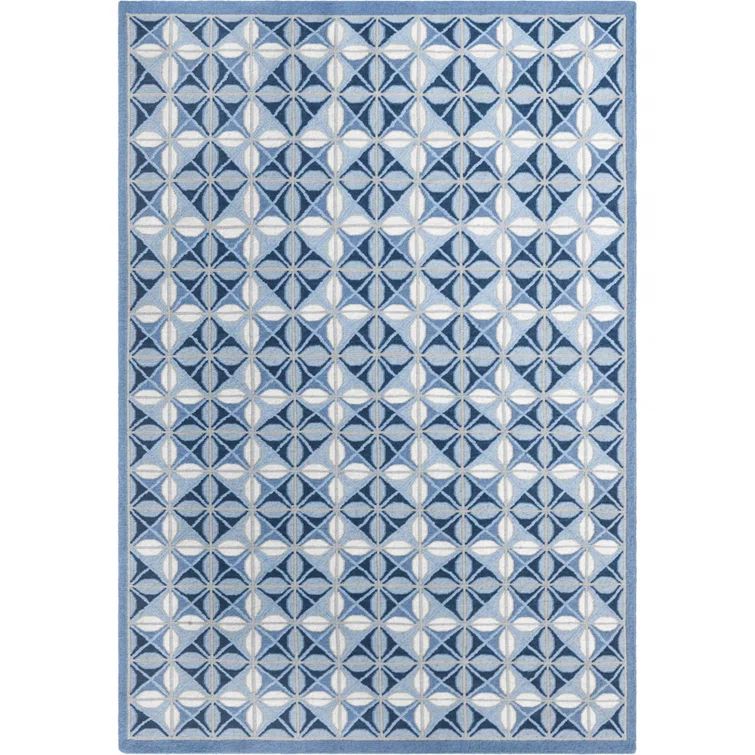 Delphine Hand-Knotted Wool Area Rug in Cornflower Blue