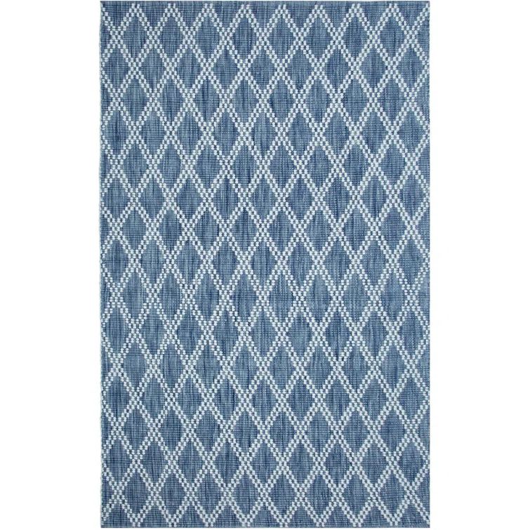 Hand-Woven Indigo and White Diamond Synthetic Area Rug 8' x 10'