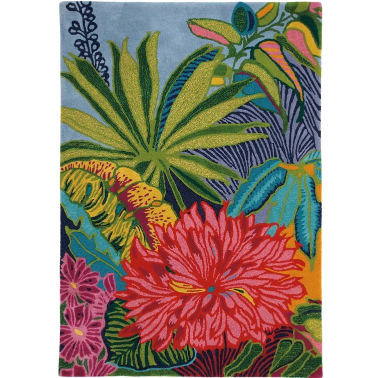 Captiva Blue and Multicolor Floral Wool 6' x 9' Area Rug
