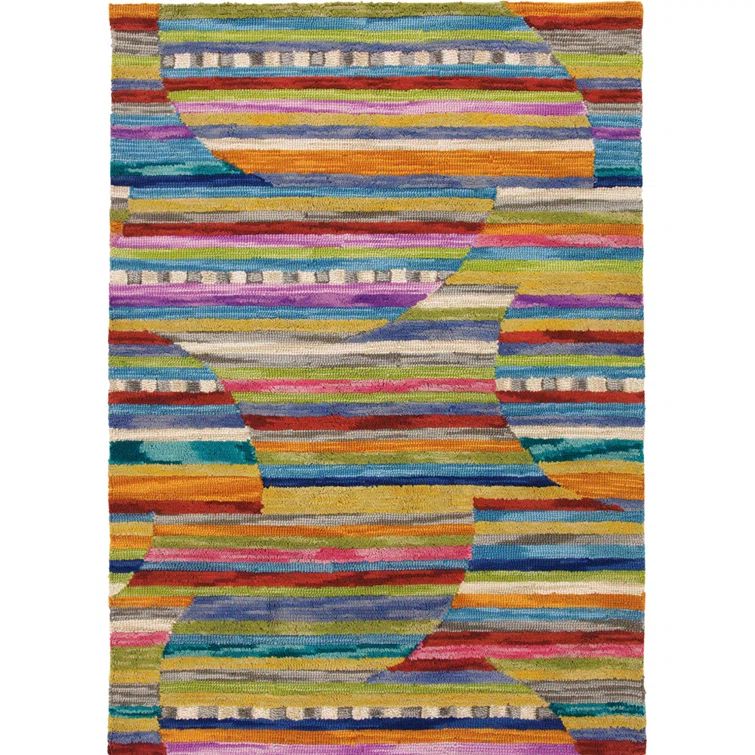 Handmade Tufted Wool Striped Area Rug in Orange/Purple/Blue 8' x 10'