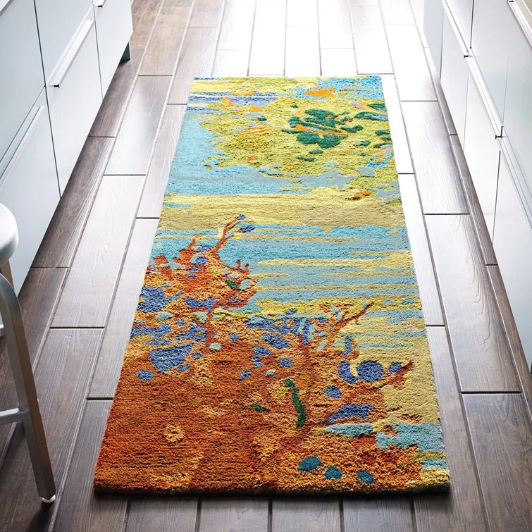 Soothing Sky Hand-Tufted Wool Area Rug in Teal, Yellow, and Blue - 5' x 8'