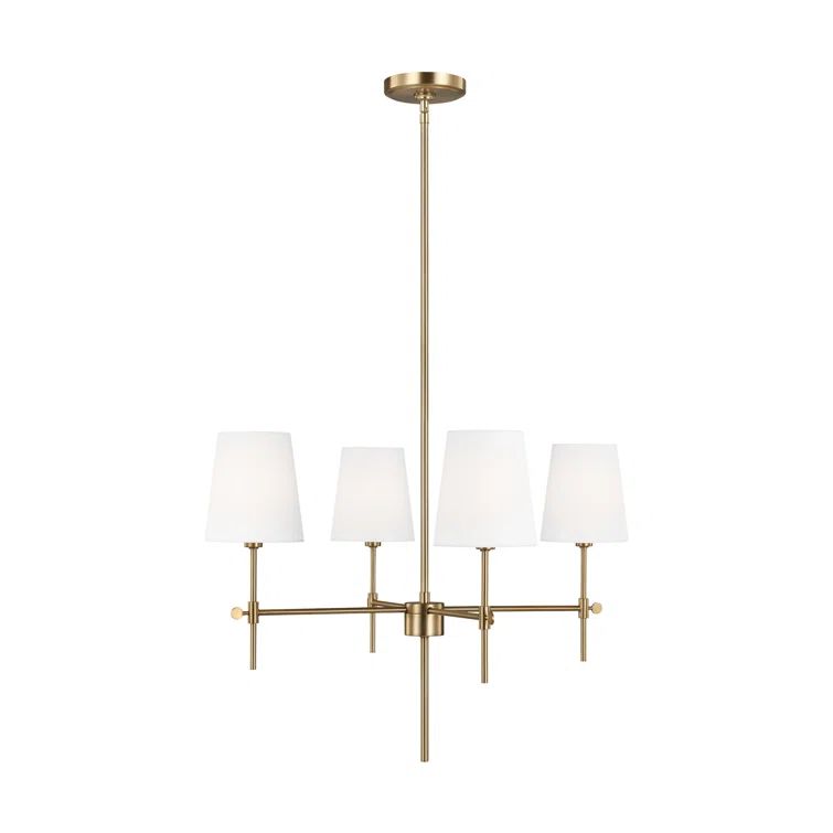Satin Brass 4-Light Chandelier with White Linen Shades