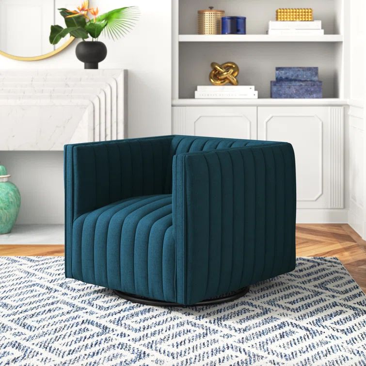 Azure Velvet Swivel Accent Chair with Manufactured Wood Base