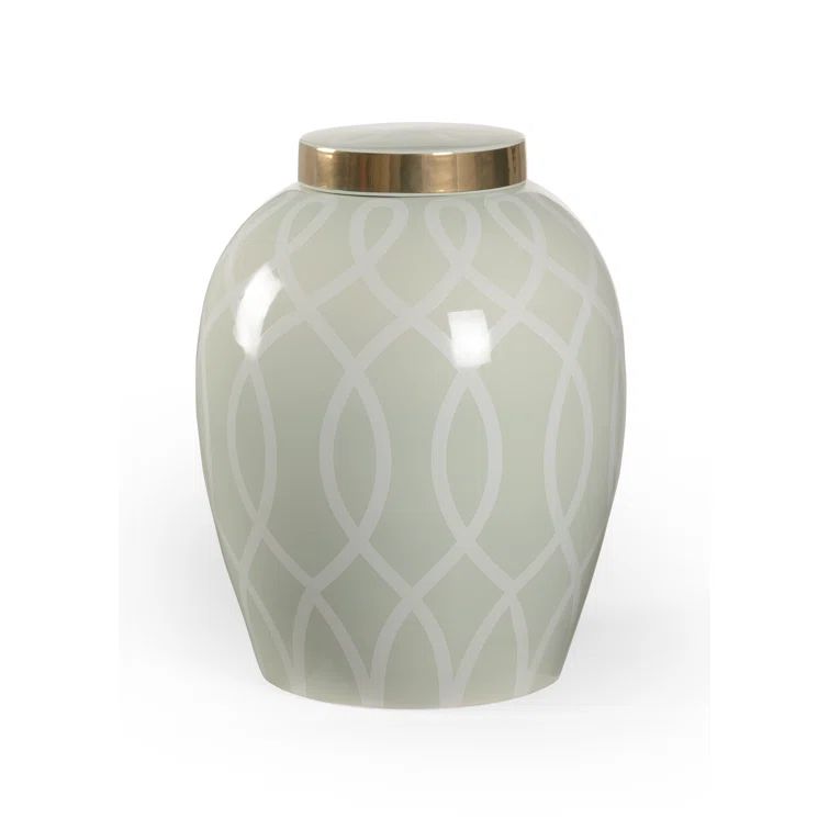 Sarah Mint & Gold Geometric Ceramic Jar with Lid, 22" Height