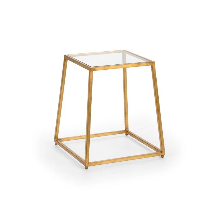 Bauhaus Gold Leaf Iron Square End Table with Beveled Glass Top