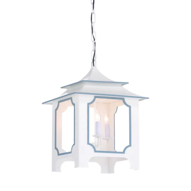 Claire Bell Gray/Blue Tole Pagoda 3-Light Lantern Chandelier