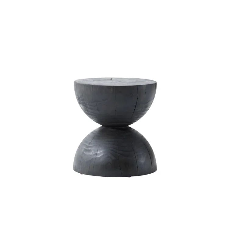 Contemporary Black Pine and Glass Round End Table