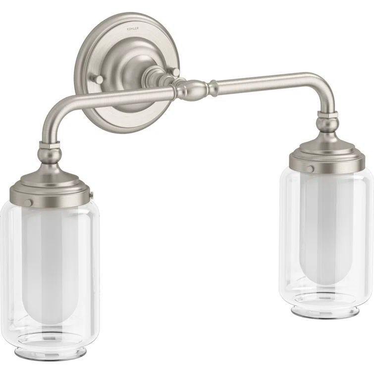 Brushed Nickel Double Glass Shade Bathroom Wall Sconce
