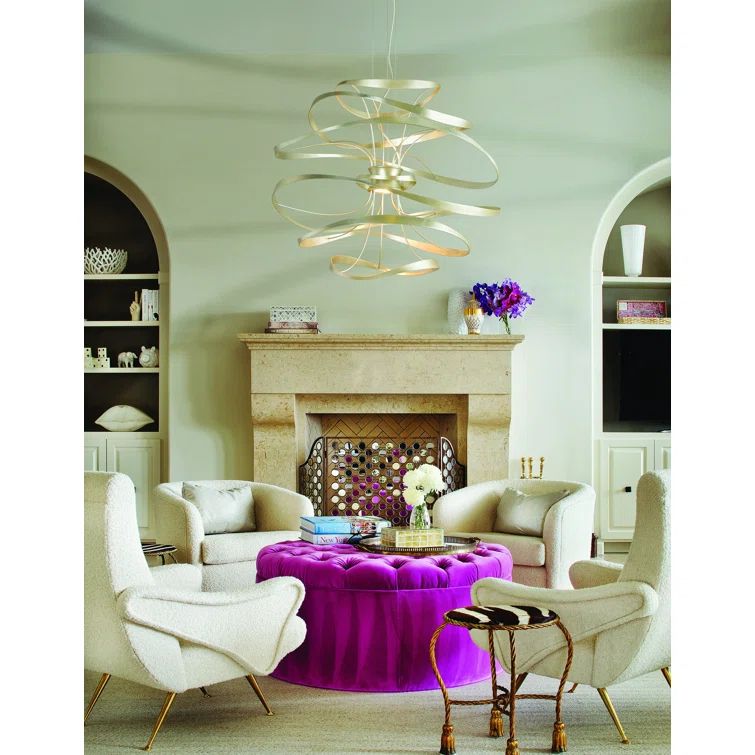 Elegant Gold Leaf 42" LED Pendant Chandelier with Dimmable Light