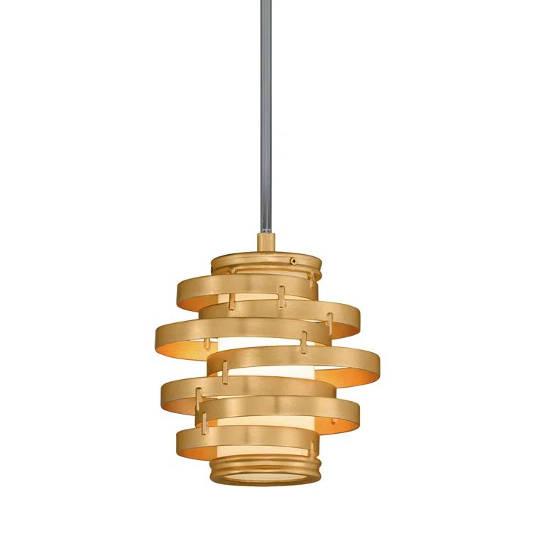 Mini Drum LED Pendant in Gold Leaf with Opal White Acrylic Diffuser