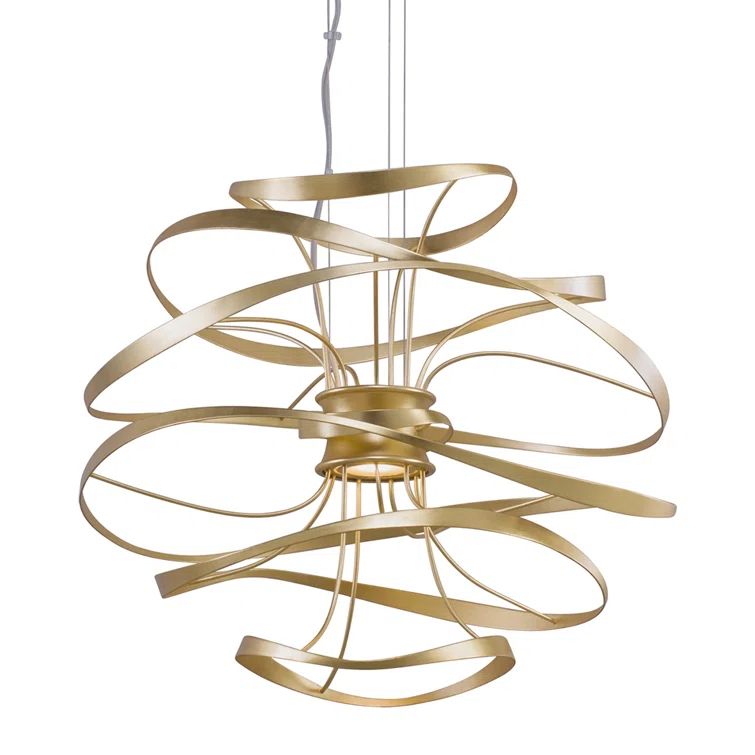 Gold Leaf and Polished Stainless Steel 26" Sculptural LED Chandelier