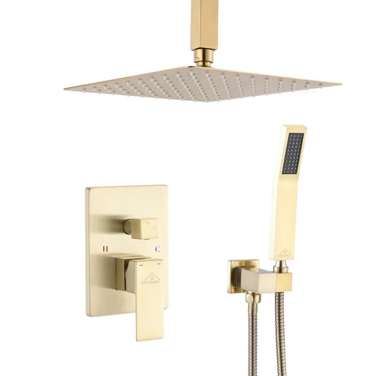 Brushed Gold Ceiling Mounted Rainfall Shower System with Handheld Sprayer