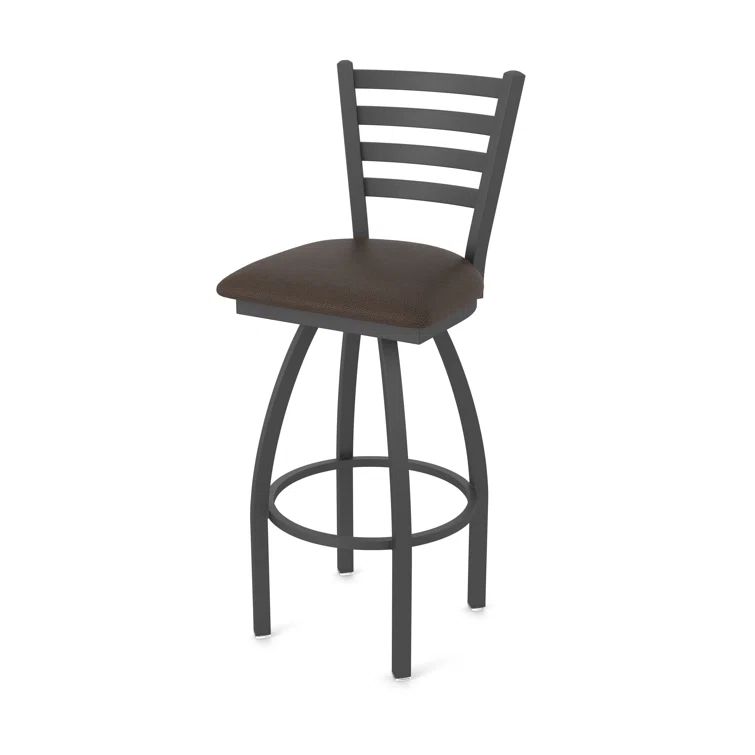 Jackie 30" Pewter Swivel Bar Stool with Rein Coffee Vinyl Seat