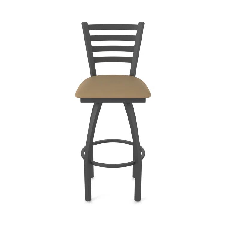 Pewter and Canter Sand Swivel Bar Stool with Faux Leather Seat