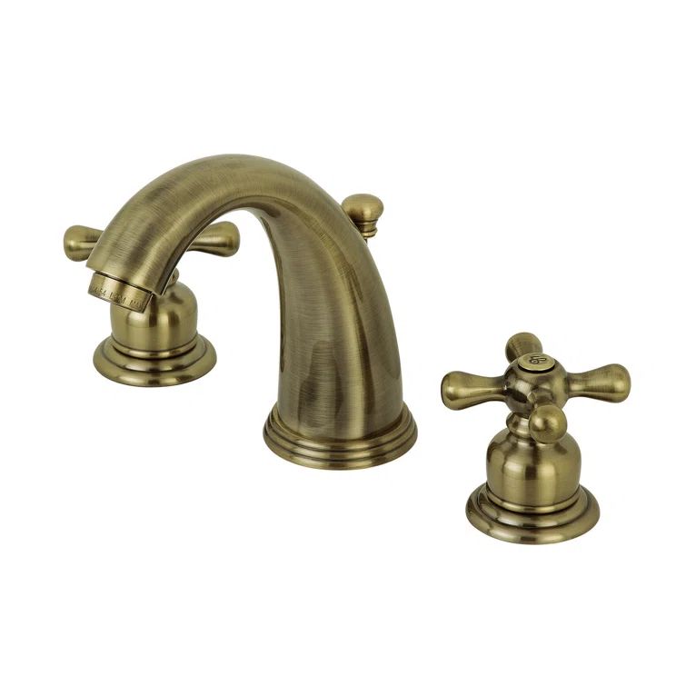 Victorian Brushed Brass Widespread Bathroom Faucet with Cross Handles
