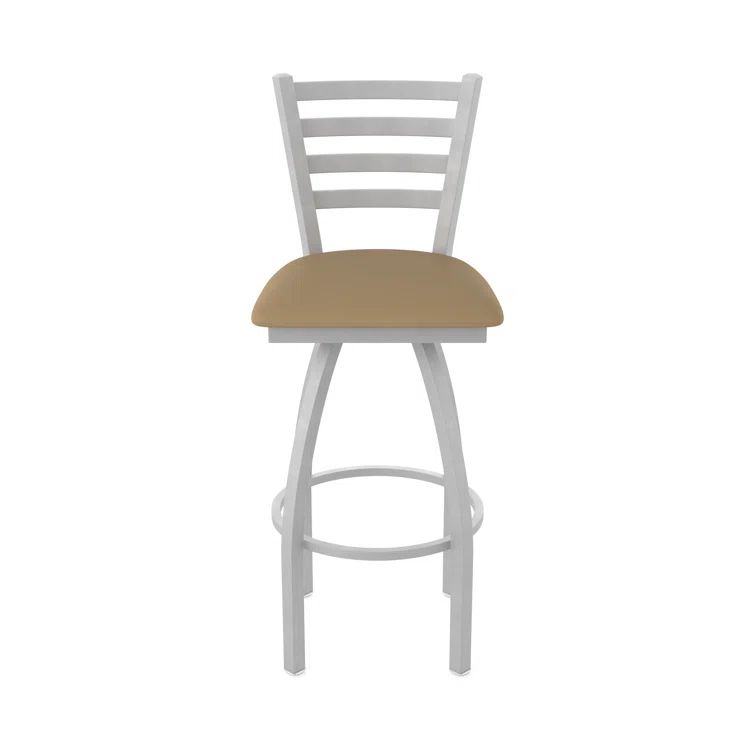 Anodized Nickel and Canter Sand Swivel Counter Stool with Faux Leather Seat