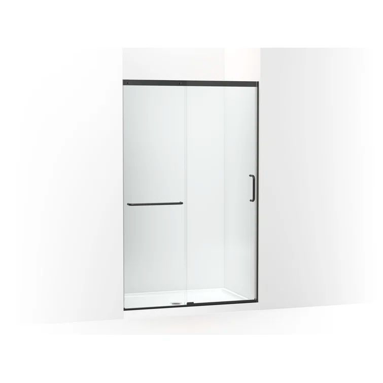 Elate Tall Frameless Clear Tempered Glass Sliding Shower Door, 76" H x 44-48" W