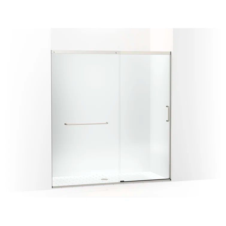 Frameless Clear Tempered Glass Sliding Shower Door with Nickel Finish