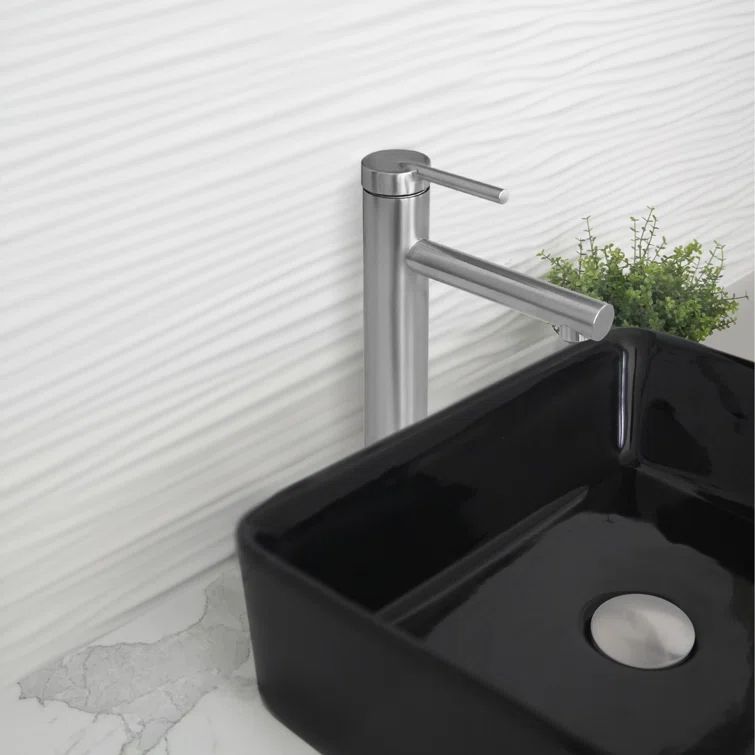Brushed Stainless Steel Tall Single Handle Vessel Bathroom Faucet