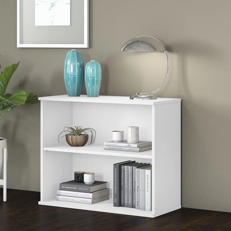Transitional White Engineered Wood Adjustable 2-Shelf Bookcase