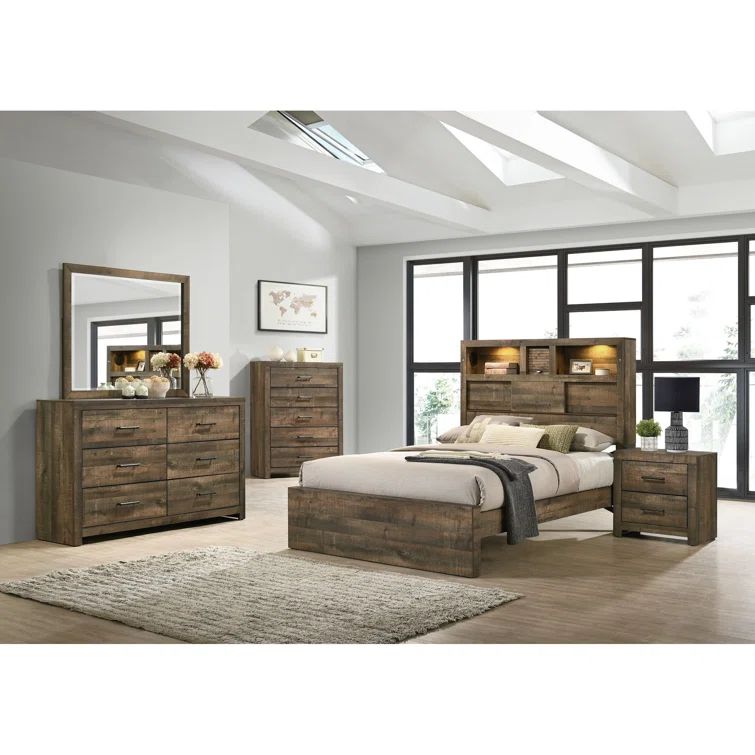 Beckett Medium Brown Wood 6-Piece Bedroom Set with Bluetooth