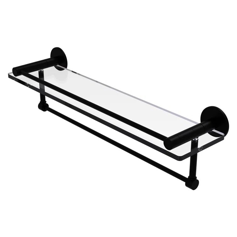 Matte Black Glass Wall Shelf with Towel Bar
