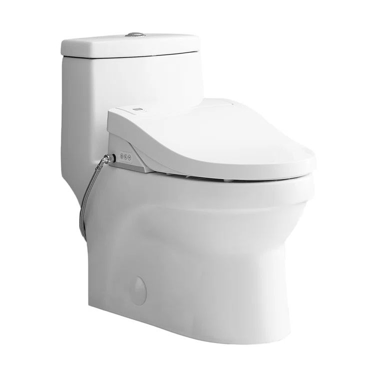White Glossy Elongated Free Standing Dual Flush Toilet