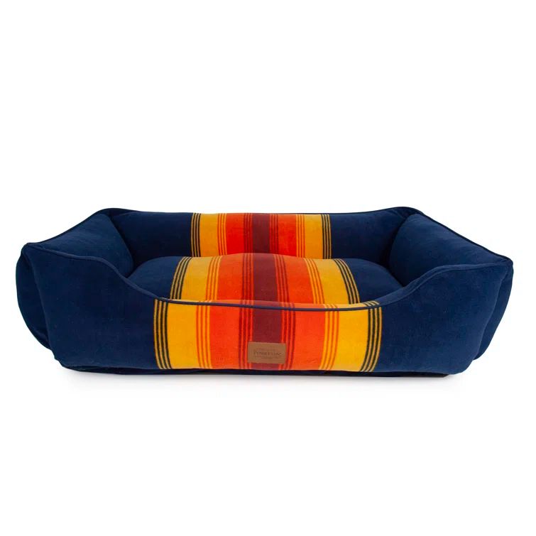 Medium Orthopedic Blue and Orange Striped Dog Bed