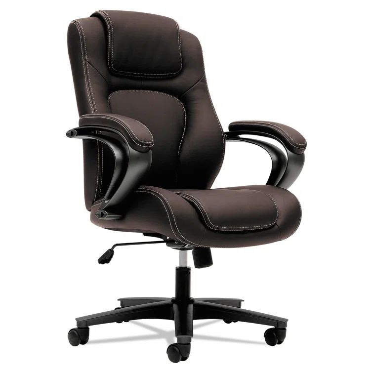 Luxurious Brown Vinyl High-Back Executive Swivel Chair with Lumbar Support