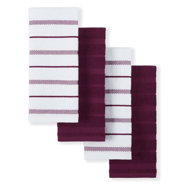 Boysenberry Purple and White Cotton Kitchen Towel Set
